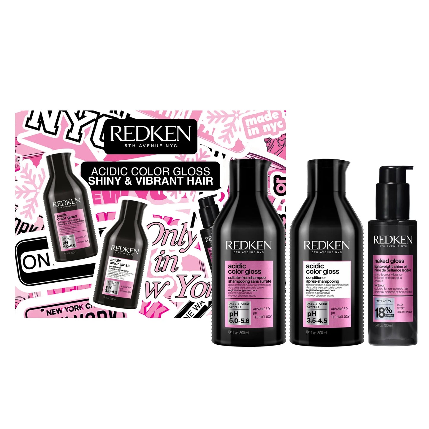 ACIDIC COLOR GLOSS HOLIDAY GIFT SET
Acidic Color Gloss Shampoo, Conditioner & Naked Gloss Lightweight Shine Oil ($113 VALUE)