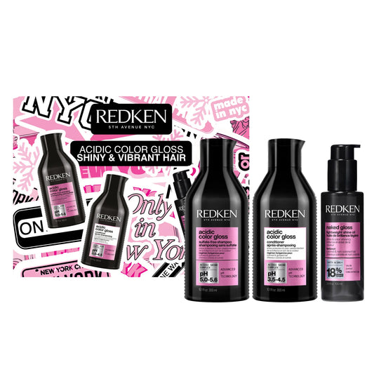 ACIDIC COLOR GLOSS HOLIDAY GIFT SET
Acidic Color Gloss Shampoo, Conditioner & Naked Gloss Lightweight Shine Oil ($113 VALUE)